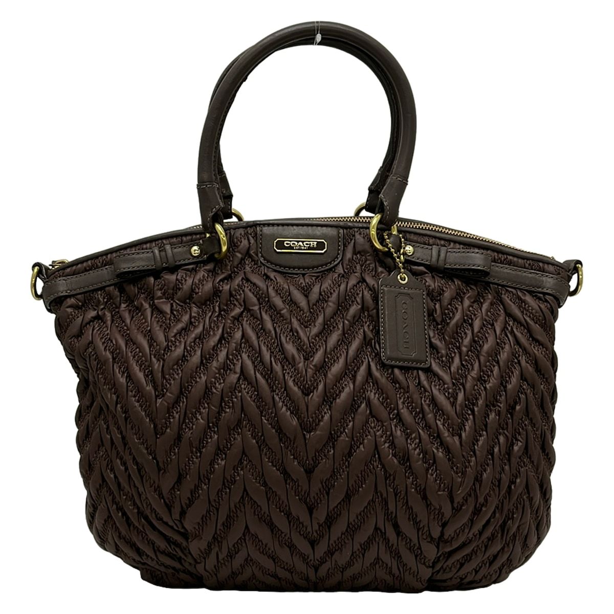 COACH(コーチ) ハンドバッグ マディソンキルティッドシェブロンナイロンリンジー F18634 ダークブラウン レザー
