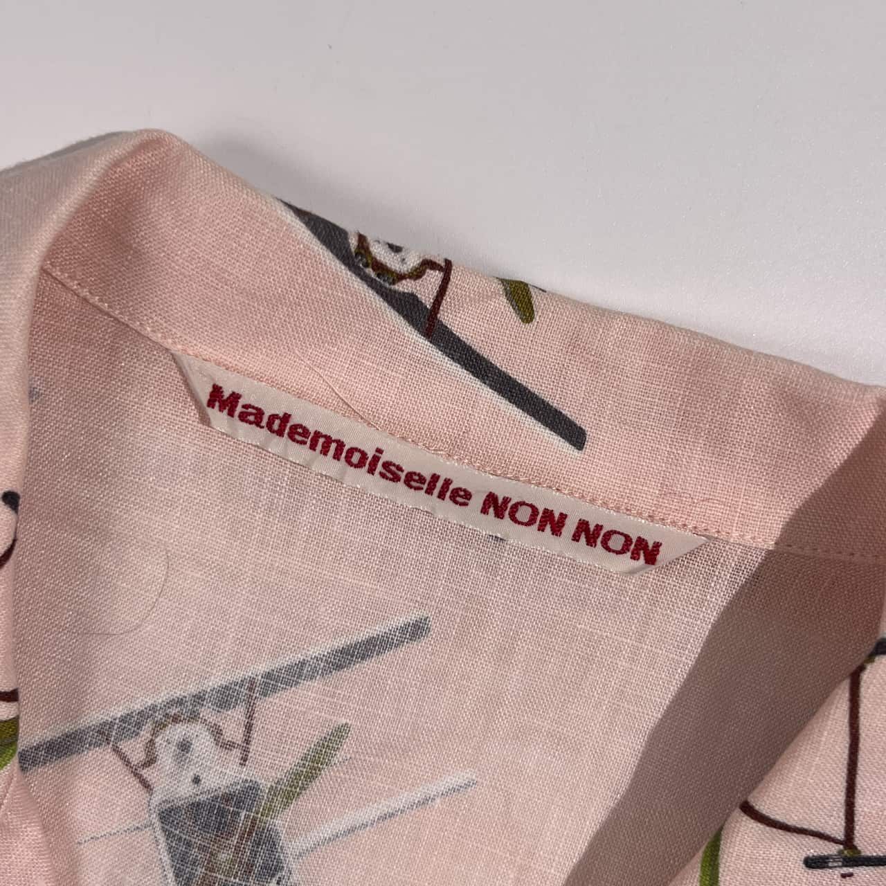 リネン100% Mademoiselle NON NON マドモアゼルノンノン 飛行機 総柄