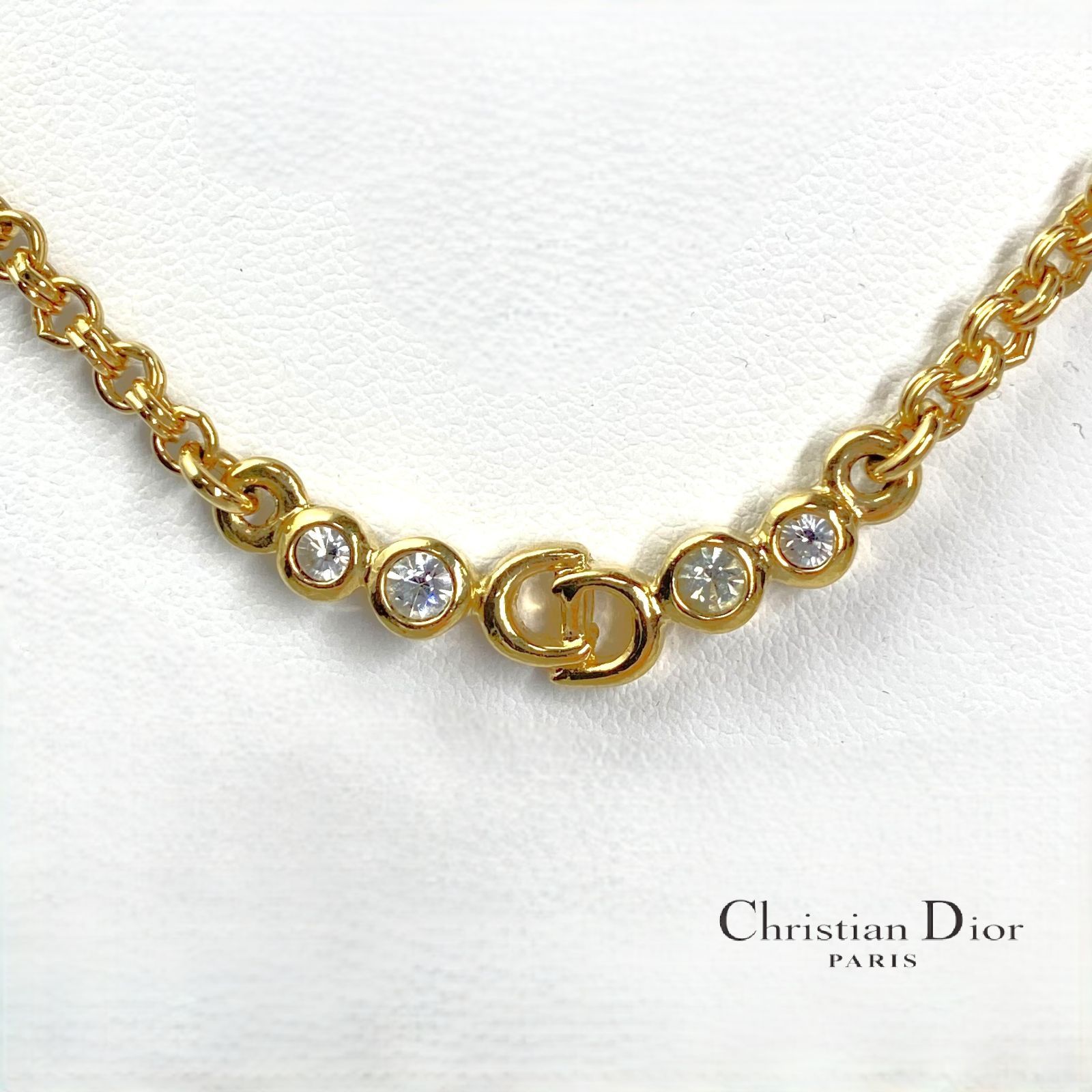 5218 Christian Dior クリスチャンディオール CDロゴ ラインストーン ネックレス ゴールド