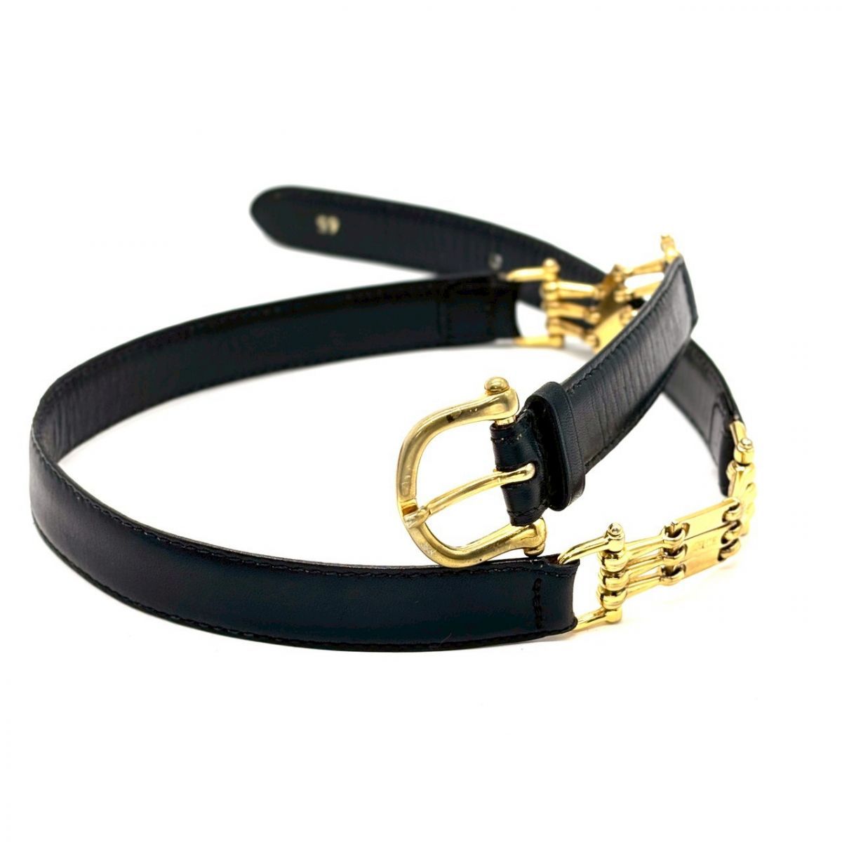 装いに余白を結ぶ】 CELINE レザーベルト ゴールド金具 3連チェーン 65