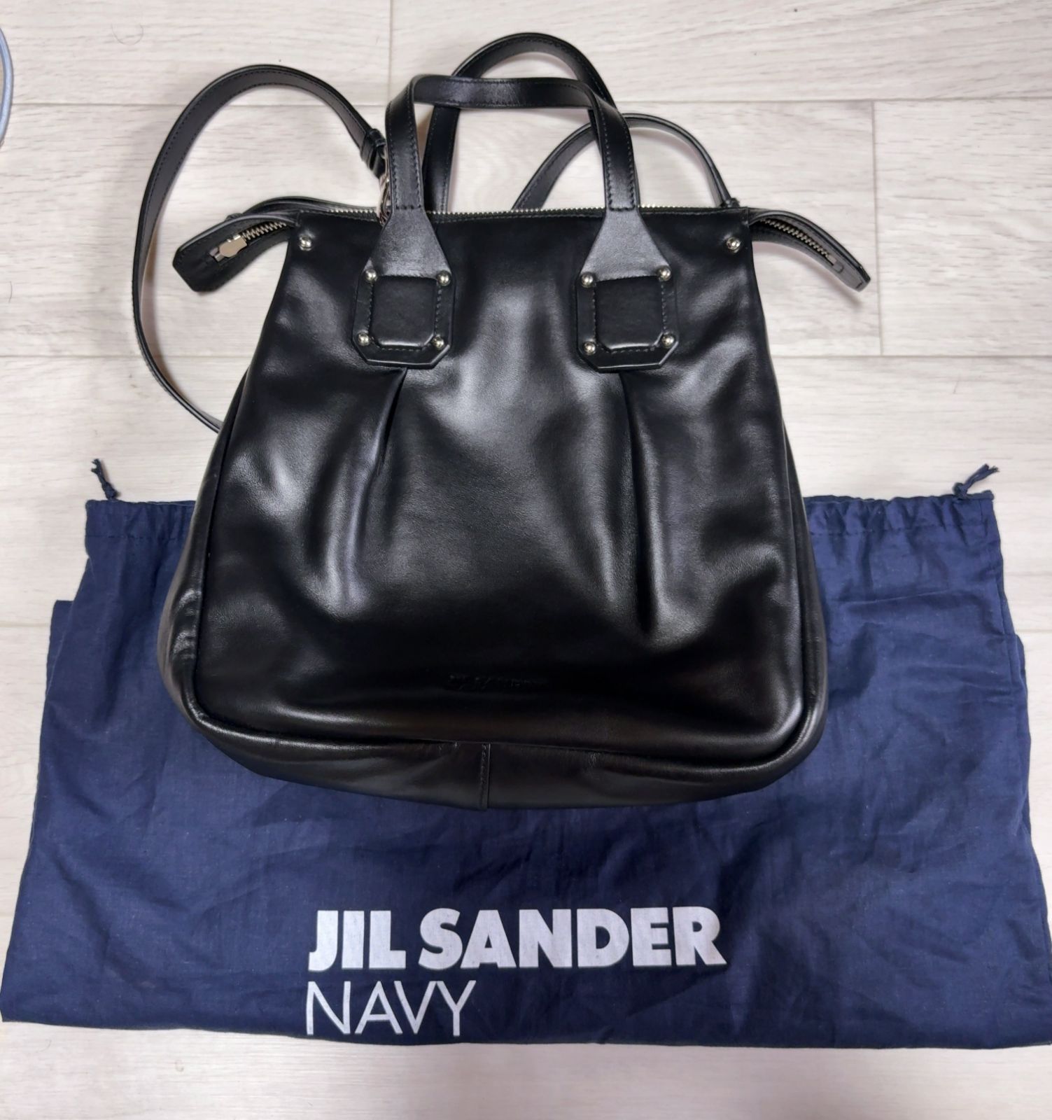 JIL SANDER NAVY ジルサンダー　ネイビー レザー 2WAY トートバッグ ブラック b372-21 20,160円