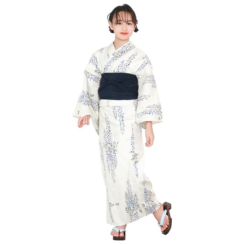 [KYOETSU] [キョウエツ] 浴衣セット 女の子 変わり織 生成り 3点セット(浴衣、兵児帯、下駄) ガールズ ジュニア (1.京藤時雨, 130cm) 7,742円