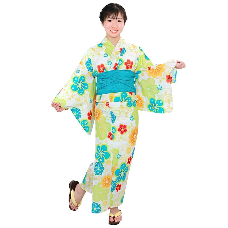 [KYOETSU] [キョウエツ] 浴衣セット 女の子 変わり織 生成り 2点セット(浴衣、兵児帯) ガールズ ジュニア (8.京梅あそび, 130cm)