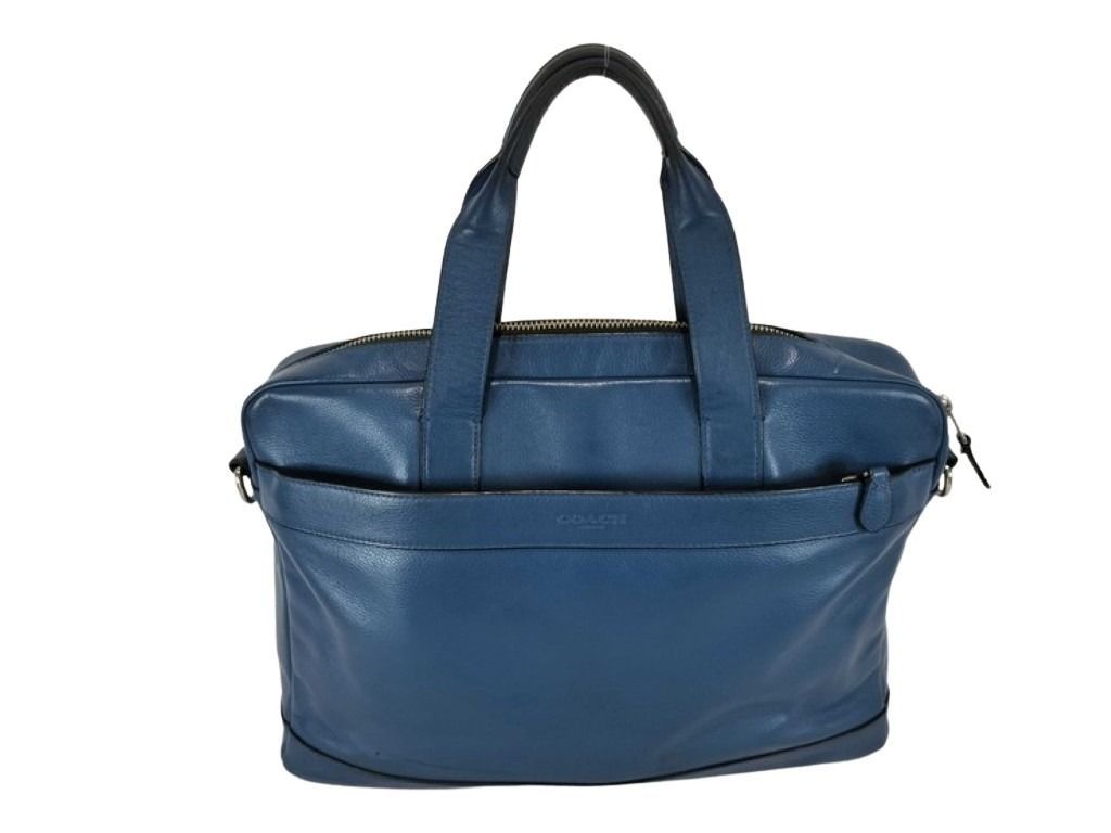 COACH コーチ ビジネスバッグ ハミルトン F54801 ブルー系 レザー メンズ ハンドバッグ シルバー金具