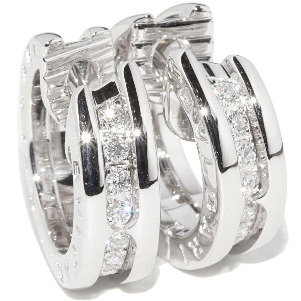 ブルガリ ピアス K18WG ダイヤ約0.18ct B.zero1 ビーゼロワン スモール フープピアス 345581 OR855540
