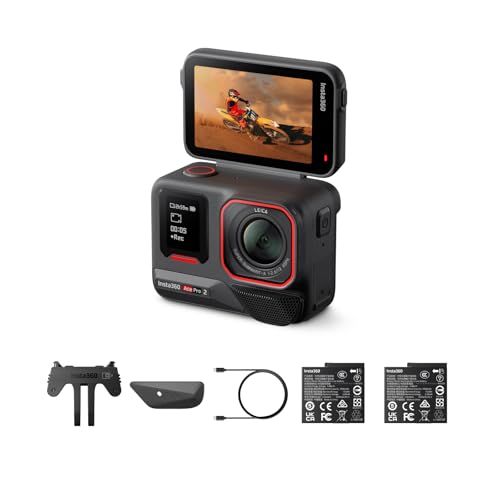 Insta360 Ace Pro 2 デュアルバッテリーキット-SDカードなし ライカとの共同開発による防水仕様の8Kアクションカメラ。1/1.3インチセンサー、デュアルAIチップ 暗所性能 オーディオ、フリップ式スクリーン＆AI編集でVlogやオートバイyu