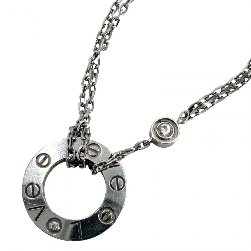 カルティエ ネックレス レディース ラブサークル ジュエリー ペンダント アジャスター付き LOVE アクセサリー Au750 18金WG CARTIER K18ホワイトゴールド ダイヤモンド 約6.7g【中古品】
