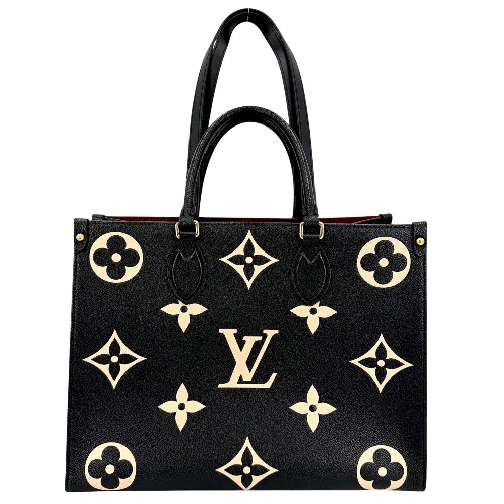 ルイヴィトン 2WAY レディース バイカラーモノグラムアンプラント オンザゴーMM ハンドバッグ トートバッグ 肩掛け 黒 LOUIS VUITTON M45495 ブラック 黒 ベージュ ゴールド金具【中古品】