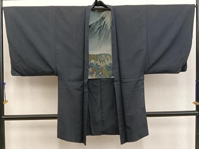 平和屋着物＃男性　羽織　髭紬　羽裏：富士　正絹　逸品　BAAX5193mz