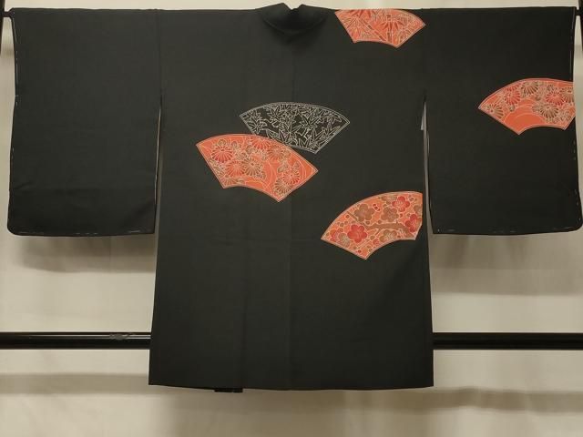 平和屋着物＃中国三大刺繍　相良刺繍　羽織　地紙草花文　黒地　正絹　逸品　未使用　CABG8224in