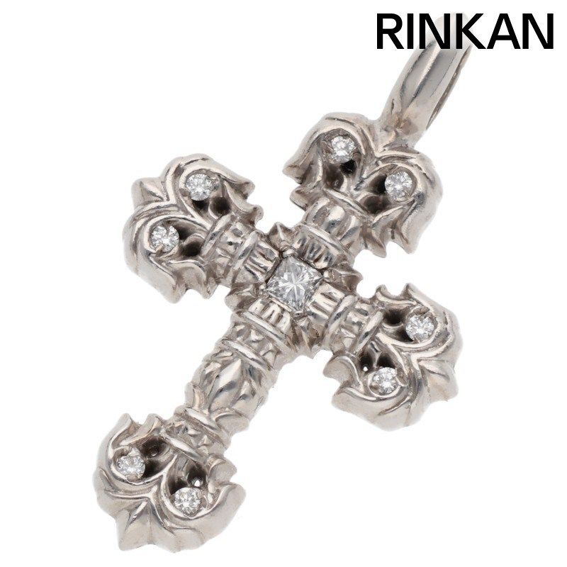 クロムハーツ 18K CHARM FILIGREE TINY P DMND タイニーフィリグリー PAVEダイヤホワイトゴールドネックレストップ メンズ