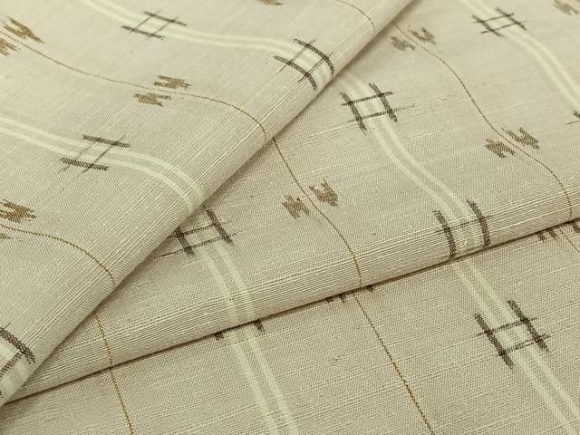 平和屋着物▽上質な紬　単衣　幾何学文様　正絹　逸品　AABJ1528jh