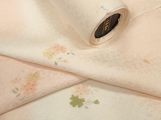 平和屋着物●長襦袢　反物　着尺　舞花文　暈し染め　小松ちりめん　逸品　未使用　DABD8543zzz