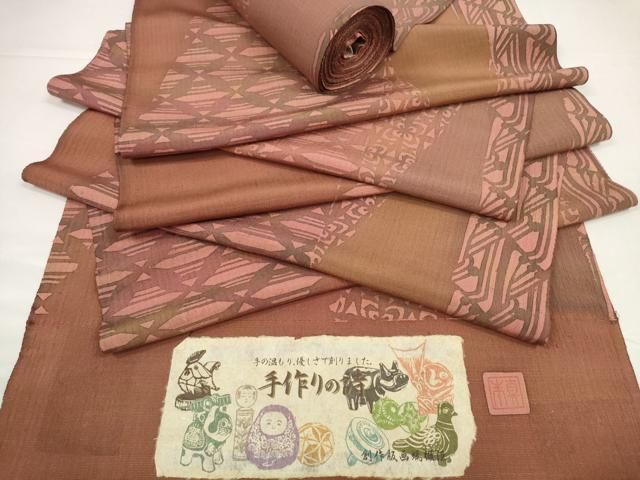 平和屋着物●小紋　反物　着尺　創作版画ろうけつ染め　吉祥花文　逸品　未使用　DABD8553zzz