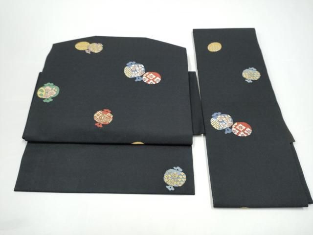 平和屋着物●つけ帯　打ち出の小槌　黒地　正絹　逸品　CABG9096hy
