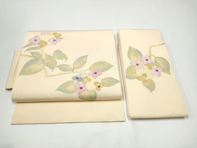 平和屋着物○塩瀬 つけ帯 駒刺繍 舞花文 金彩 正絹 逸品 CABB9448hy 平和
