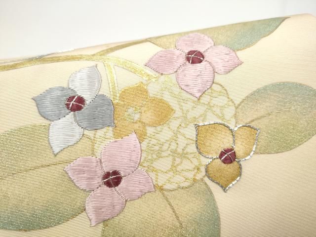 平和屋着物○塩瀬 つけ帯 駒刺繍 舞花文 金彩 正絹 逸品 CABB9448hy 平和