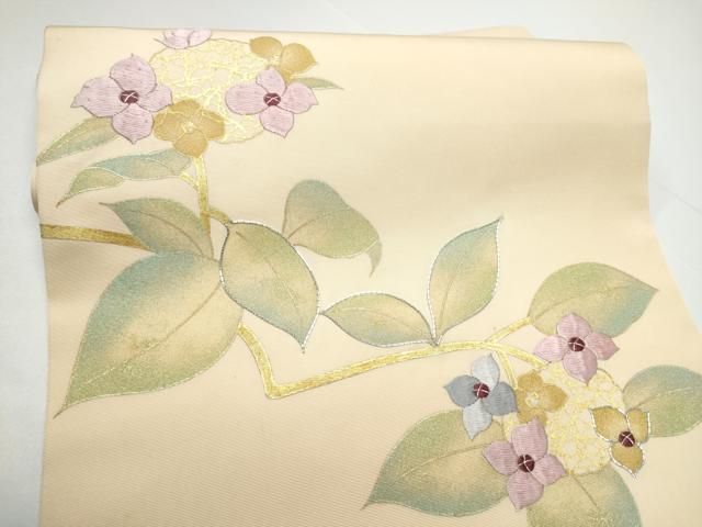 水着/浴衣 平和屋着物○塩瀬 つけ帯 駒刺繍 舞花文 金彩 正絹 逸品