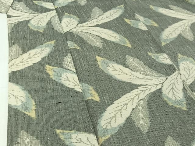 平和屋着物▽上質な紬　単衣　草葉文　正絹　逸品　AABJ1733jh