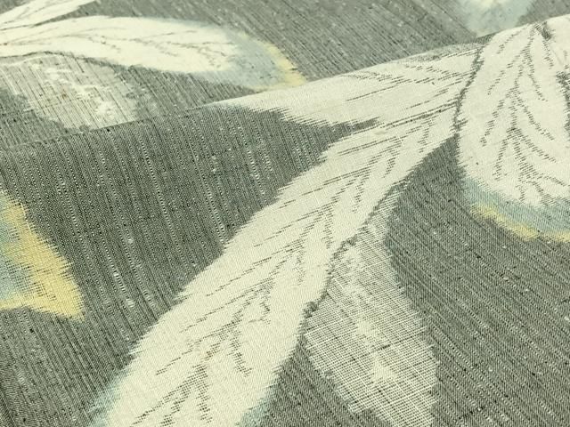 平和屋着物▽上質な紬　単衣　草葉文　正絹　逸品　AABJ1733jh
