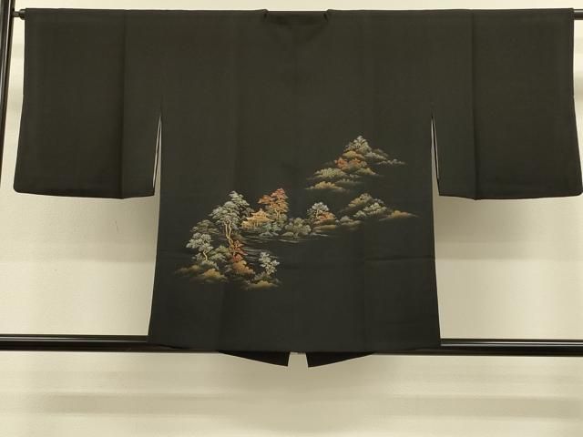 平和屋着物＃道行コート　寿光織　風景文　黒地　金銀糸　正絹　逸品　CABH6827in