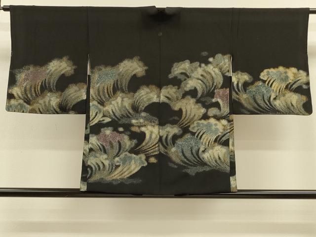 平和屋着物＃羽織　寿光織　立波文　黒地　金銀糸　正絹　逸品　CABH6835in