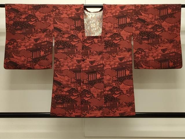 平和屋着物＃人間国宝　南部芳松　突彫り　道行コート　風景草花文　反端付き　正絹　逸品　CABH6843in