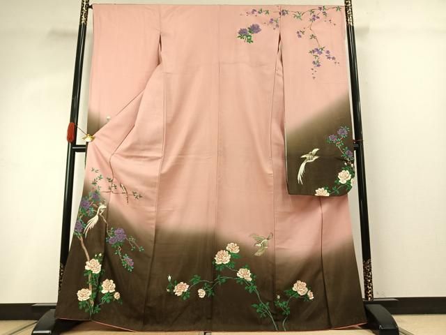 平和屋着物●豪華振袖　花鳥文　暈し染め　金通し地　正絹　逸品　AABI9270fy