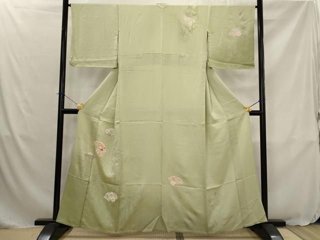 平和屋着物▽訪問着　単衣　駒刺繍　地紙花蝶文　暈し染め　金銀彩　正絹　逸品　AABJ8739st