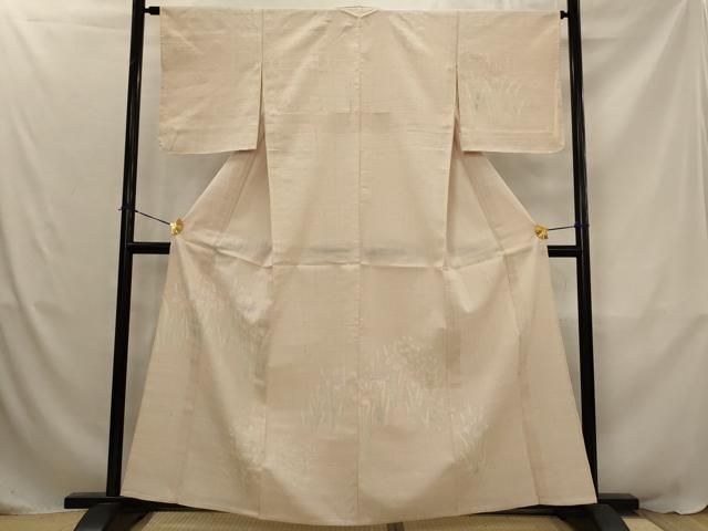 平和屋着物▽訪問着　単衣　生紬地　草花文　正絹　逸品　AABJ8758st