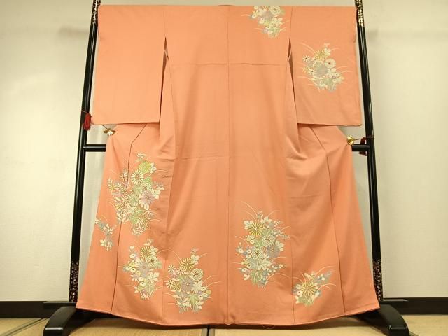 平和屋着物●訪問着　草花文　金彩　正絹　逸品　AABK1533fy