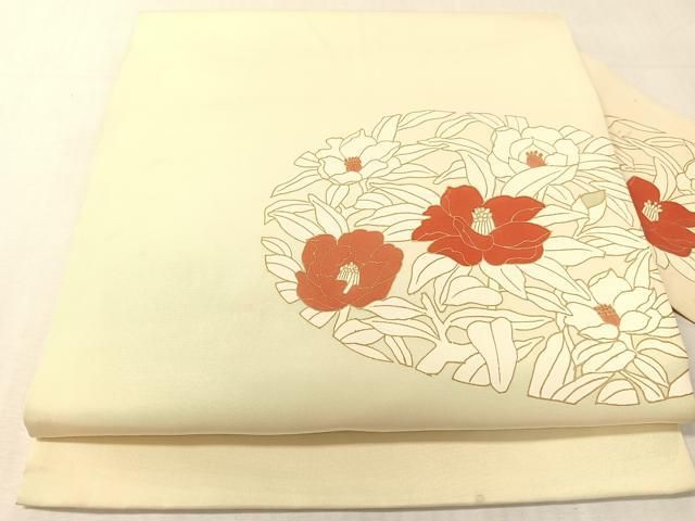 平和屋着物●塩瀬 九寸名古屋帯 草花丸文 金彩 正絹 逸品 CABJ7519vp