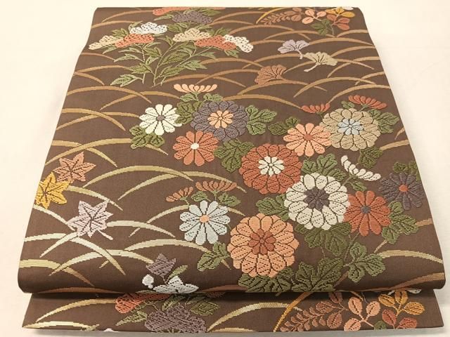 平和屋着物●六通柄袋帯　唐織　露芝に秋草文　金糸　正絹　逸品　CABK4447vp