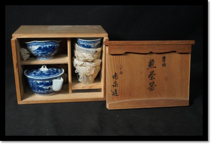 煎茶道具 染め付け 茶器 湯呑 山水画 平安 徳泉造 京焼 共箱 - メルカリ