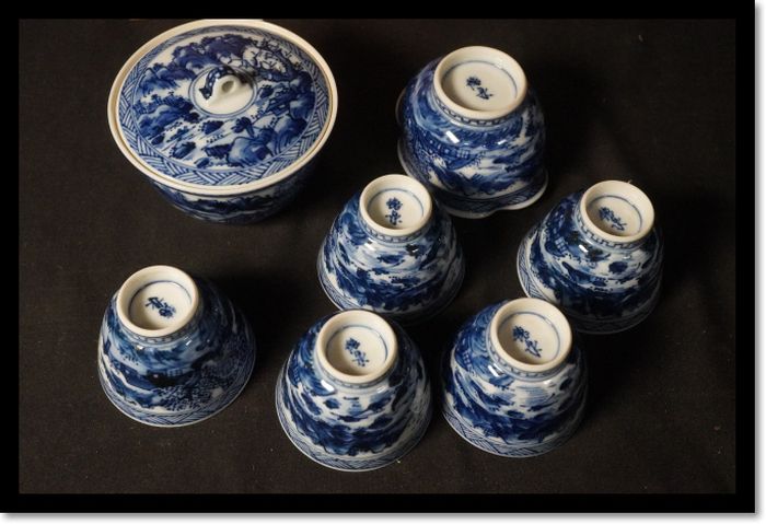 煎茶道具 染め付け 茶器 湯呑 山水画 平安 徳泉造 京焼 共箱 - メルカリ