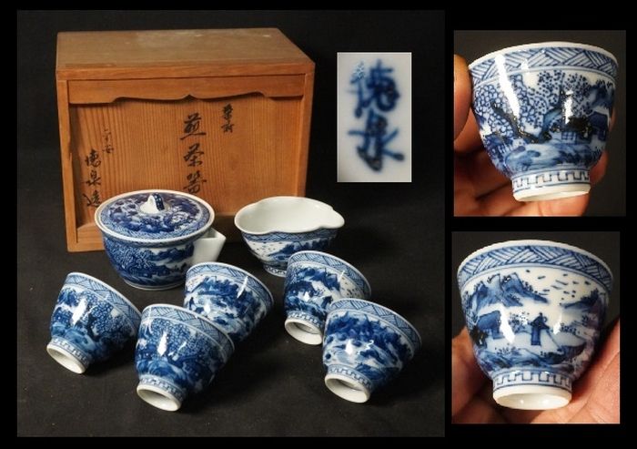 煎茶道具 染め付け 茶器 湯呑 山水画 平安 徳泉造 京焼 共箱 - メルカリ