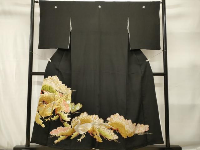 平和屋着物□豪華黒留袖 総刺繍 尾長鳥松花文 金彩 正絹 逸品