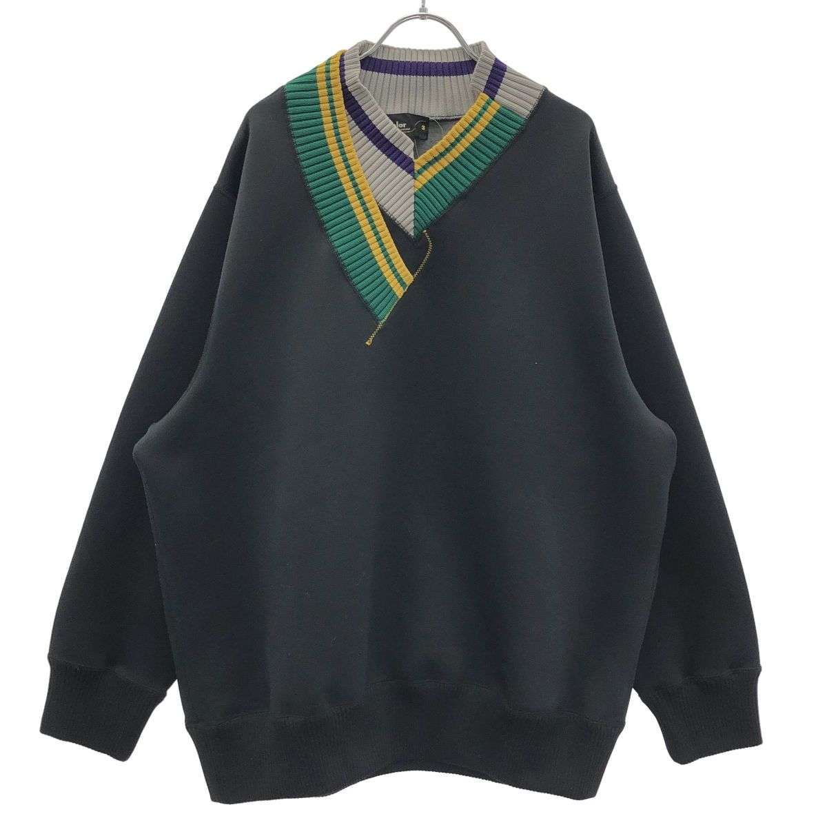kolor カラー 21AW  MIX V-NECK SWEAT ネオプレン ミックスVネックスウェットプルオーバー 21WCM-T02202 ブラック 3 kolor カラー 21AW MIX V-NECK SWEAT ネオプレン ミックスVネック