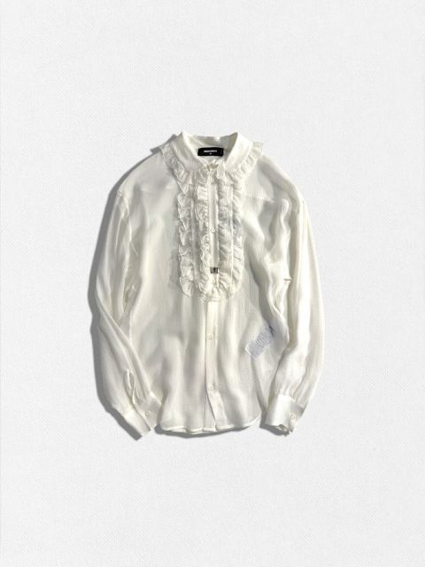 種類5：42/ブラック 【定価213,400円(税込)】DSQUARED2 ディースクエアード 軽やかで透け感ある生地感が大人の色香漂わせる シースルーフリルシャツ フリルデザイン シルク シアーブラウス ロングスリーブトップス 長袖 絹 透け S75DL08