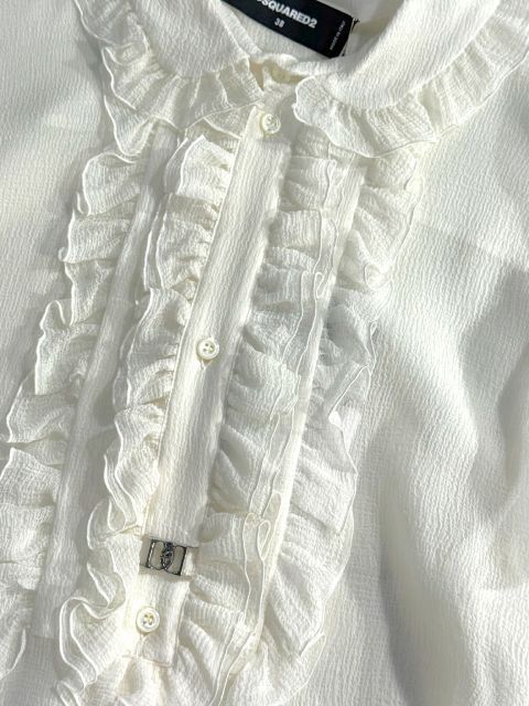 種類5：42/ブラック 【定価213,400円(税込)】DSQUARED2 ディースクエアード 軽やかで透け感ある生地感が大人の色香漂わせる シースルーフリルシャツ フリルデザイン シルク シアーブラウス ロングスリーブトップス 長袖 絹 透け S75DL08