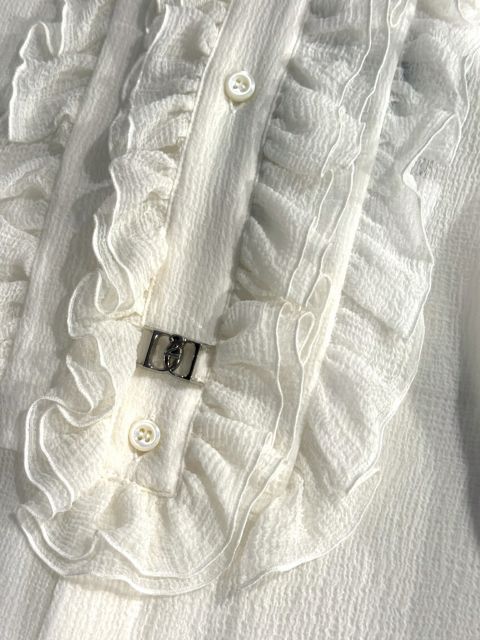 種類5：42/ブラック 【定価213,400円(税込)】DSQUARED2 ディースクエアード 軽やかで透け感ある生地感が大人の色香漂わせる シースルーフリルシャツ フリルデザイン シルク シアーブラウス ロングスリーブトップス 長袖 絹 透け S75DL08