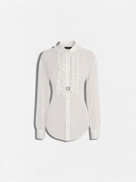 種類5：42/ブラック 【定価213,400円(税込)】DSQUARED2 ディースクエアード 軽やかで透け感ある生地感が大人の色香漂わせる シースルーフリルシャツ フリルデザイン シルク シアーブラウス ロングスリーブトップス 長袖 絹 透け S75DL08