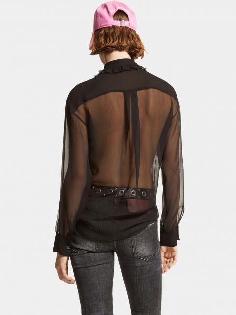 種類5：42/ブラック 【定価213,400円(税込)】DSQUARED2 ディースクエアード 軽やかで透け感ある生地感が大人の色香漂わせる シースルーフリルシャツ フリルデザイン シルク シアーブラウス ロングスリーブトップス 長袖 絹 透け S75DL08