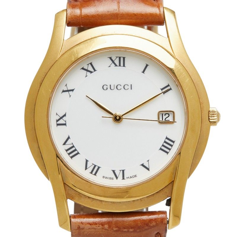 グッチ 腕時計 社外ベルト 5400M ホワイト ステンレススチール メッキ レザー メンズ GUCCI【1-0277665】