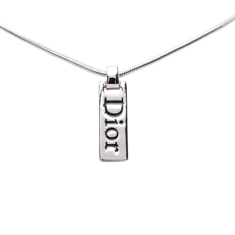 ディオール ヴィンテージ ロゴプレート ネックレス ペンダント シルバー メタル レディース Dior【1-0278909】