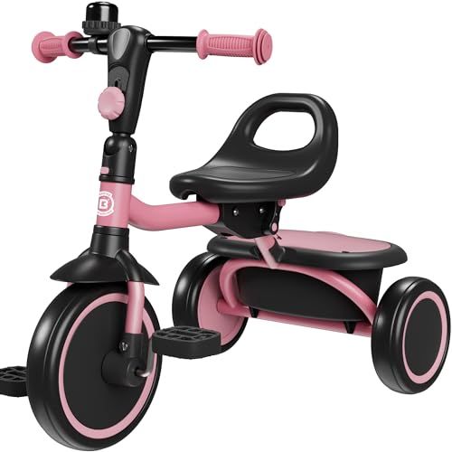 besrey 子供三輪車 ベル付き 収納三輪車 2in1 1歳 2歳 3歳 ランニングバイク 自転車 乗用玩具 幼児用 キッズバイク プレゼント おもちゃ お祝い ギフト ピンク★ 07ea48b3