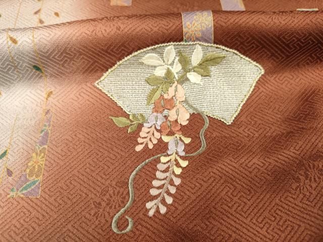 平和屋着物□訪問着 駒刺繍 扇面花文 暈し染め 金彩 正絹 逸品