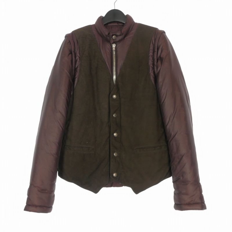 マルタンマルジェラ 10 Martin Margiela 10 06AW 本人期 2WAY レザードッキング パフジャケット ブルゾン 長袖 44 ブラウン/バーガンディ 30AM015 ここのえタグ