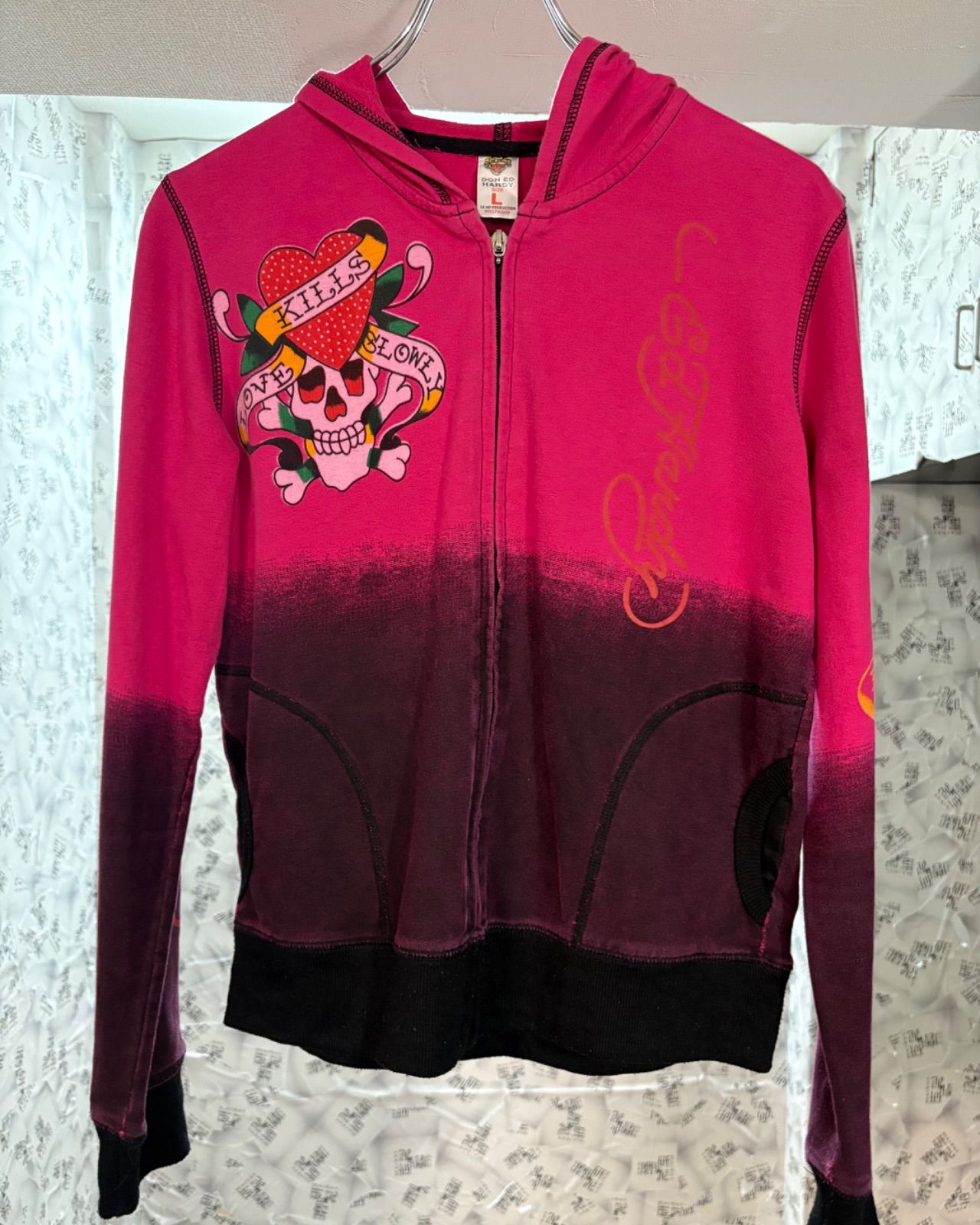 Ed hardy hoodie エドハーディ ジップアップパーカー スカル ライン