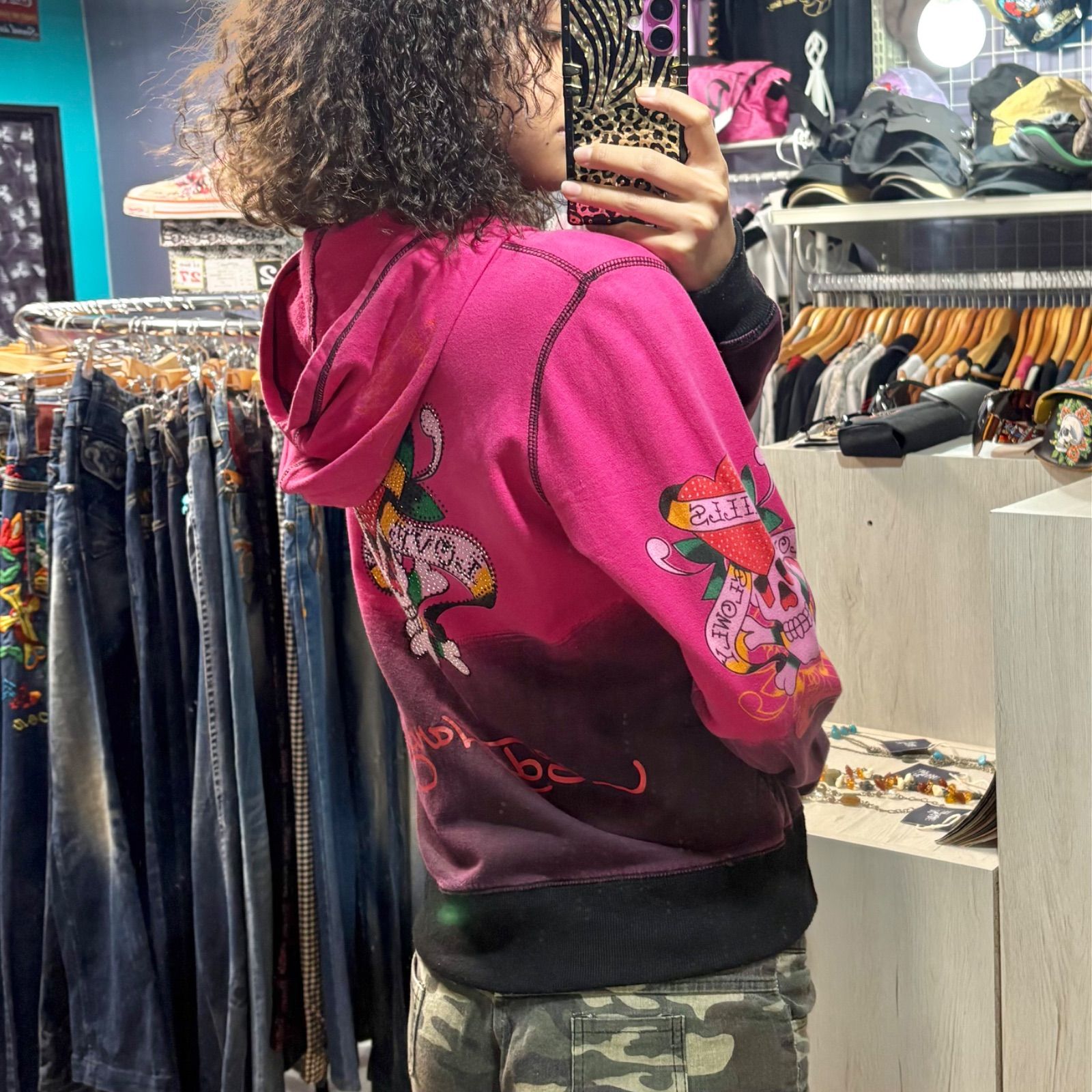 Ed hardy hoodie エドハーディ ジップアップパーカー スカル ライン